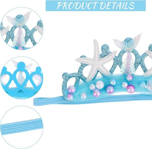 Blue Baby Elastic Headband with Pearl Seashell Starfish Headbands with Veil Fishtails Soft Headwrap Newborn Hair Band Children Hair Accessories in Saudi Arabia