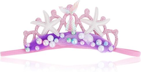 Blue Baby Elastic Headband with Pearl Seashell Starfish Headbands with Veil Fishtails Soft Headwrap Newborn Hair Band Children Hair Accessories in Kuwait