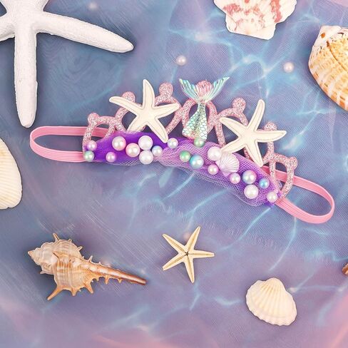 Blue Baby Elastic Headband with Pearl Seashell Starfish Headbands with Veil Fishtails Soft Headwrap Newborn Hair Band Children Hair Accessories in Kuwait
