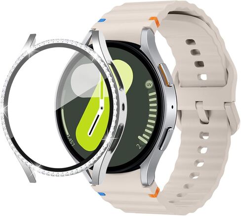 حافظة متوافقة مع واقي شاشة Samsung Galaxy Watch 7 مقاس 44 مم، حافظة صلبة من البولي كربونات مع طبقة رقيقة حساسة عالية الدقة للرجال والنساء Galaxy Watch 7 مقاس 44 مم - ذهبي وردي in Kuwait