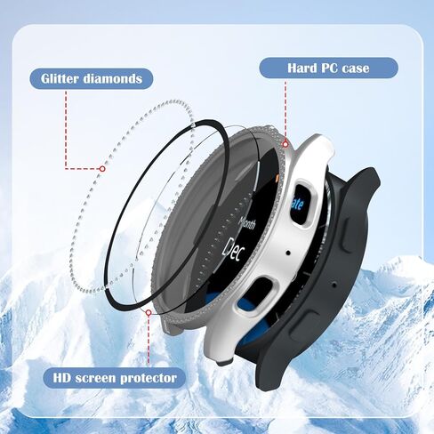 حافظة متوافقة مع واقي شاشة Samsung Galaxy Watch 7 مقاس 44 مم، حافظة صلبة من البولي كربونات مع طبقة رقيقة حساسة عالية الدقة للرجال والنساء Galaxy Watch 7 مقاس 44 مم - ذهبي وردي in Kuwait