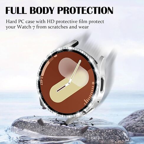 حافظة متوافقة مع واقي شاشة Samsung Galaxy Watch 7 مقاس 44 مم، حافظة صلبة من البولي كربونات مع طبقة رقيقة حساسة عالية الدقة للرجال والنساء Galaxy Watch 7 مقاس 44 مم - ذهبي وردي in Kuwait