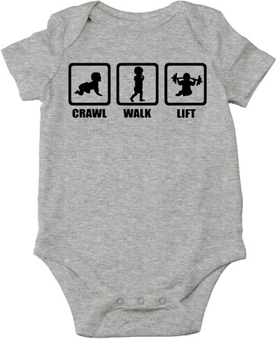 AW Fashions Crawl, Walk, Lift Baby Bodysuit Funny Cute Infant Newborn Announcement Outfit Unisex Girls Boy in Saudi Arabia
