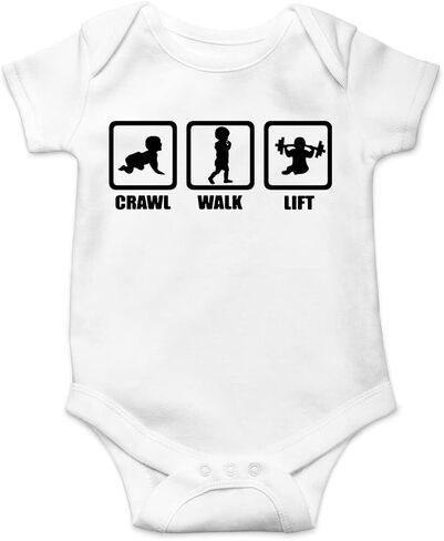 AW Fashions Crawl, Walk, Lift Baby Bodysuit Funny Cute Infant Newborn Announcement Outfit Unisex Girls Boy in Saudi Arabia