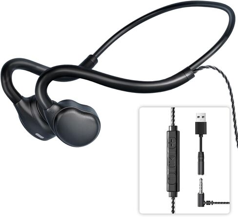 سماعات أذن مفتوحة سماعات رأس سلكية مع ميكروفون أو USB أو 3.5 ملم توصيل هوائي سماعة رأس سلكية مع صوت ممتاز 0.88 أونصة سماعة USB خفيفة للغاية لتقليل الضوضاء مثالية للكمبيوتر المحمول - أسود in Kuwait