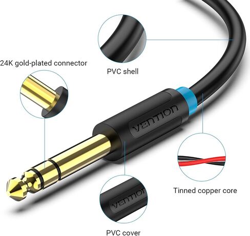 VENTION 6.35mm 1/8" to 3.5mm 1/4" Male to Male Stereo Cable 3.5mm to 6.35mm TRS Audio Cable Aux Cord for iPhone, Amplifiers, Car Stereo, Guitar, Laptop, Home Theater Devices, Speaker (0.5M/1.6ft) in Kuwait