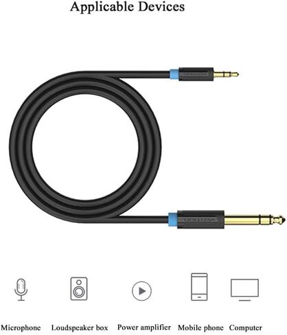 VENTION 6.35mm 1/8" to 3.5mm 1/4" Male to Male Stereo Cable 3.5mm to 6.35mm TRS Audio Cable Aux Cord for iPhone, Amplifiers, Car Stereo, Guitar, Laptop, Home Theater Devices, Speaker (0.5M/1.6ft) in Kuwait