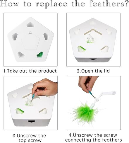 LALAAI Indoor Interactive Cat Toy, Intelligent Sensing Trigger, Feather Toy That Cannot Be Caught, Suitable for Cats to Exercise and Relieve Boredom, Six Feather Replacement, Rechargeable in Saudi Arabia