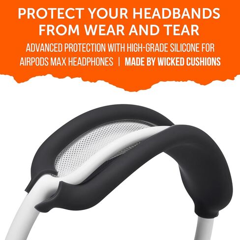 WC BandZ Max - غطاء عصابة رأس من السيليكون لسماعات Airpods Max، مصنوع بواسطة Wicked Cushions | راحة وحماية معززة | متوفر بتصميمات شريرة | أسود in Saudi Arabia