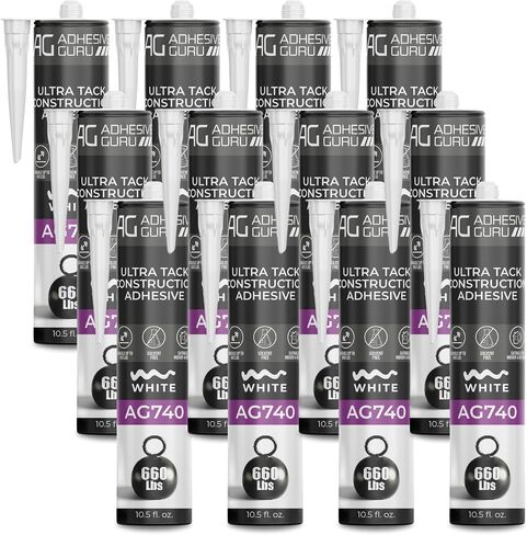 لاصق Guru AG740 Ultra Tack Hybrid Construction لاصق 10.5 أونصة سائلة، مادة مانعة للتسرب شديدة التحمل للاستخدام الداخلي والخارجي، أبيض - عبوة واحدة in Kuwait