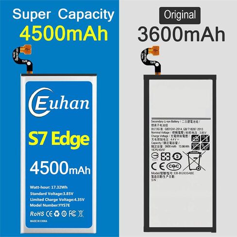بطارية Galaxy S7 Edge، [محدثة] بطارية بديلة Euhan 4500mAh Li-Polymer EB-BG935ABE لهاتف Samsung Galaxy S7 Edge SM-G935 G935V، G935T،G935A،G935P مع مجموعة أدوات إصلاح [خدمة لمدة 24 شهرًا] in Saudi Arabia