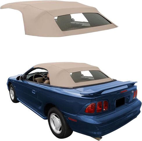Sierra Auto Tops استبدال الجزء العلوي الناعم القابل للتحويل مع نافذة زجاجية ساخنة، يناسب موديلات Ford Mustang 1994-2004، فينيل قماش شراعي عالي الجودة، أسود in Kuwait