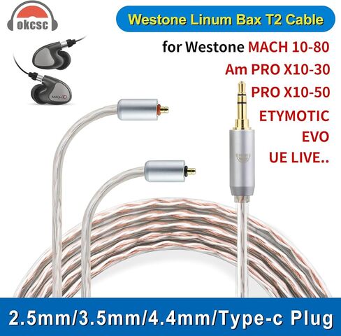 okcsc كابل بديل IPX T2 إلى Type-C كابل سماعات أذن 4 أساسي لسماعات ETYMOTIC لسلسلة ETYMOTIC EVO UE Premier WESTONE PRO X (X10 X20 X30 X40 X50) لـ MACH80/70/60/50/40/30/20 Type-C/ 3.94 قدم in Saudi Arabia