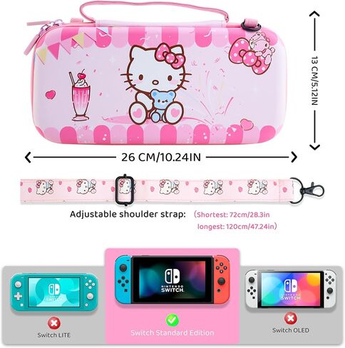 حقيبة حمل وردية اللون من GOODVANCE لجهاز Nintendo Switch، حزمة ملحقات تخزين حقيبة التبديل Kawaii اللطيفة، حقيبة حمل محمولة للسفر للفتيات مع حقيبة واقية للكمبيوتر الشخصي، واقي الشاشة وأغطية قبضة الإبهام in Kuwait