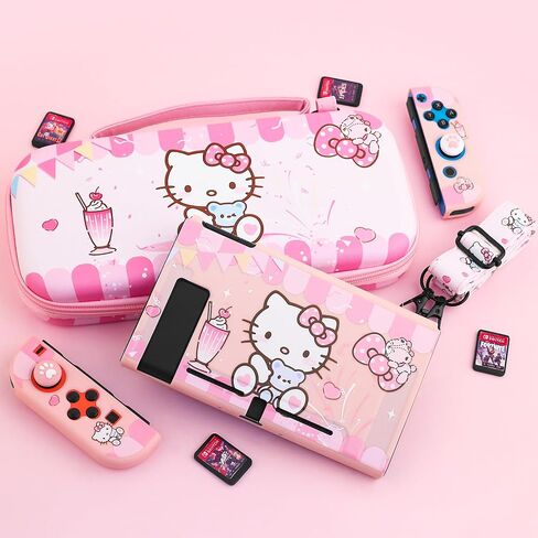 حقيبة حمل وردية اللون من GOODVANCE لجهاز Nintendo Switch، حزمة ملحقات تخزين حقيبة التبديل Kawaii اللطيفة، حقيبة حمل محمولة للسفر للفتيات مع حقيبة واقية للكمبيوتر الشخصي، واقي الشاشة وأغطية قبضة الإبهام in Kuwait