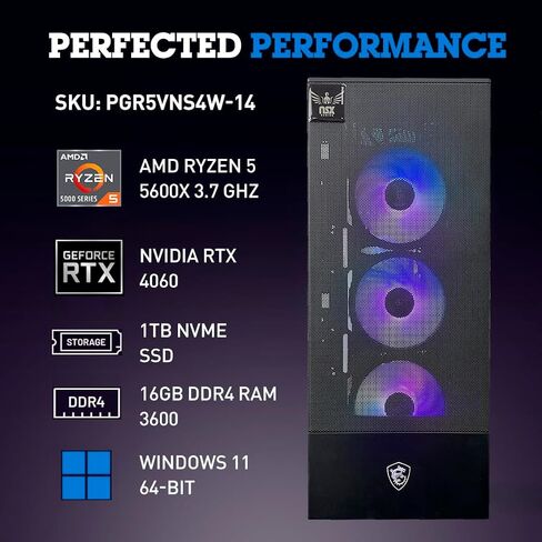 Inferno 4060 Series Gaming Desktop PC – AMD Ryzen 5 5600X 3.7 GHz, Geforce RTX 4060, 1TB NVME SSD, 16GB DDR4 RAM 3600 RGB, Wi-Fi, Bluetooth, Windows 11 Home in Saudi Arabia