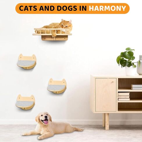 BUOGA - Large Cat Wall Shelves + 3 Cat Wall Steps, Cat Tree, Cat Corner Shelf, Cat Shelf, Cat Bed, Cat Scratcher, Cat Wall Furniture, Cat Wall Shelf, Cat Window Perch, Cat Hammock, Cat Scratching Post in Saudi Arabia