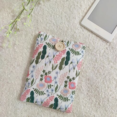 Embroidered Floral Kindle Sleeve - Compatible with Paperwhite/Basic (6''), Paperwhite (6.8''), Signature (6.8'') - Linen and Cotton Padded E-Reader Cover (Pastel Garden) in Saudi Arabia