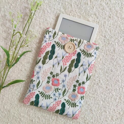 Embroidered Floral Kindle Sleeve - Compatible with Paperwhite/Basic (6''), Paperwhite (6.8''), Signature (6.8'') - Linen and Cotton Padded E-Reader Cover (Pastel Garden) in Saudi Arabia