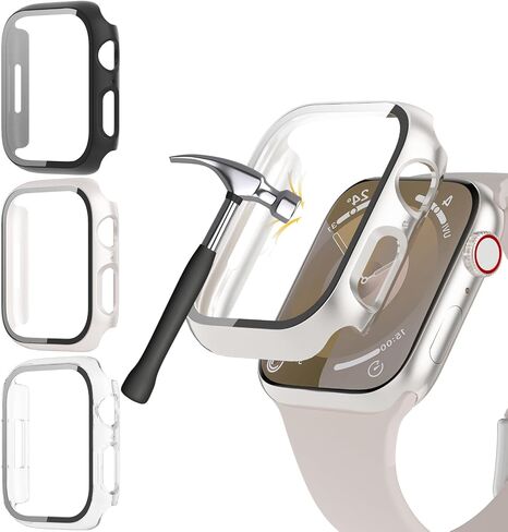 حافظة مكونة من 3 قطع لساعة Apple Watch Series 10 مقاس 46 مم مع واقي شاشة من الزجاج المقوى، وغطاء وجه واقٍ كامل رفيع للغاية من البولي كربونات لساعة iWatch 10 مقاس 46 مم in Kuwait