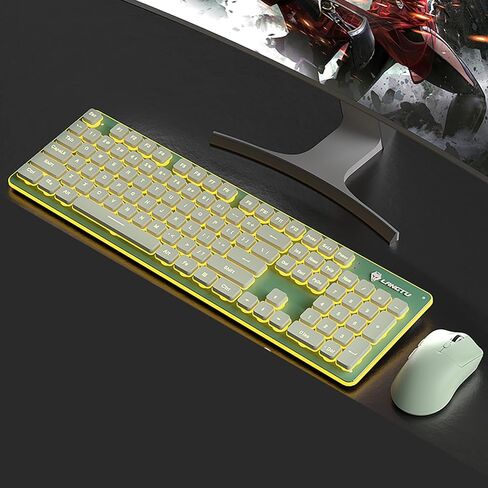 Backlit Keyboard and Mouse Wireless, Full Size, Quiet Input, Ergonomic Tilt Angle, Sleep Mode, 2.4G Rechargable Computer Keyboard and Optical Mice Set for Laptop PC (Green+ Warm Light) in Saudi Arabia