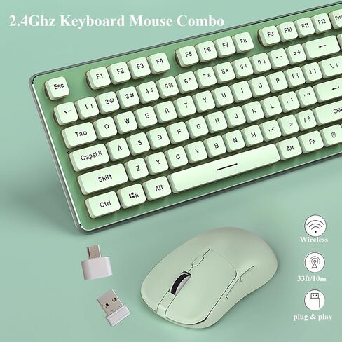 Backlit Keyboard and Mouse Wireless, Full Size, Quiet Input, Ergonomic Tilt Angle, Sleep Mode, 2.4G Rechargable Computer Keyboard and Optical Mice Set for Laptop PC (Green+ Warm Light) in Saudi Arabia