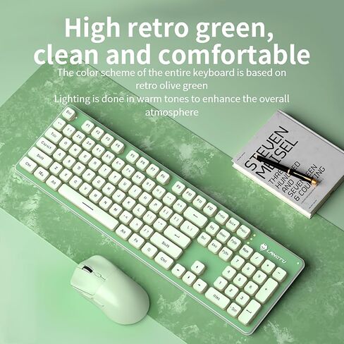 Backlit Keyboard and Mouse Wireless, Full Size, Quiet Input, Ergonomic Tilt Angle, Sleep Mode, 2.4G Rechargable Computer Keyboard and Optical Mice Set for Laptop PC (Green+ Warm Light) in Saudi Arabia