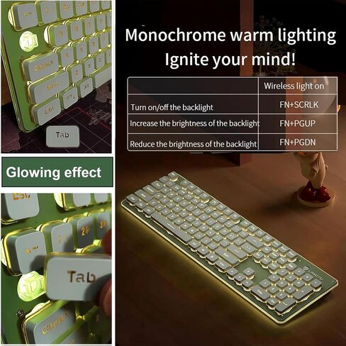 Backlit Keyboard and Mouse Wireless, Full Size, Quiet Input, Ergonomic Tilt Angle, Sleep Mode, 2.4G Rechargable Computer Keyboard and Optical Mice Set for Laptop PC (Green+ Warm Light) in Saudi Arabia