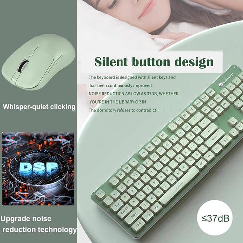 Backlit Keyboard and Mouse Wireless, Full Size, Quiet Input, Ergonomic Tilt Angle, Sleep Mode, 2.4G Rechargable Computer Keyboard and Optical Mice Set for Laptop PC (Green+ Warm Light) in Saudi Arabia