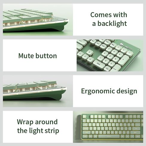 Backlit Keyboard and Mouse Wireless, Full Size, Quiet Input, Ergonomic Tilt Angle, Sleep Mode, 2.4G Rechargable Computer Keyboard and Optical Mice Set for Laptop PC (Green+ Warm Light) in Saudi Arabia