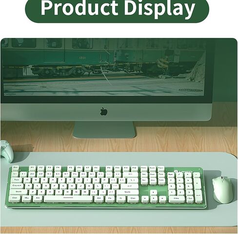 Backlit Keyboard and Mouse Wireless, Full Size, Quiet Input, Ergonomic Tilt Angle, Sleep Mode, 2.4G Rechargable Computer Keyboard and Optical Mice Set for Laptop PC (Green+ Warm Light) in Saudi Arabia