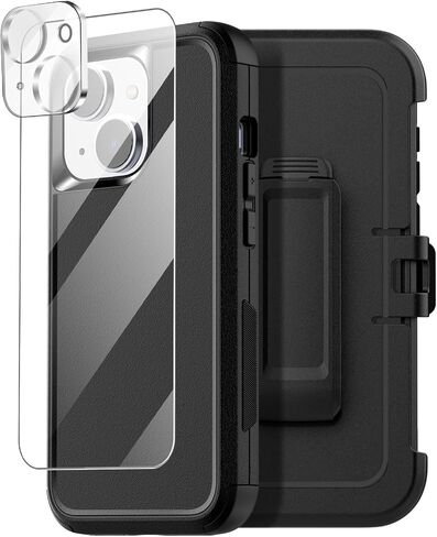 AICase Belt Holster Case Compatible with iPhone 15 +Glass Protector+Camera Lens,Heavy Duty 3-Layer Pocket-Friendly Durable Military Grade Protection Shockproof/DropProof Protective Cover 6.1" in Saudi Arabia