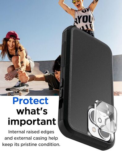 AICase Belt Holster Case Compatible with iPhone 15 +Glass Protector+Camera Lens,Heavy Duty 3-Layer Pocket-Friendly Durable Military Grade Protection Shockproof/DropProof Protective Cover 6.1" in Saudi Arabia