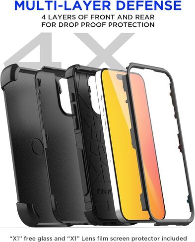 AICase Belt Holster Case Compatible with iPhone 15 +Glass Protector+Camera Lens,Heavy Duty 3-Layer Pocket-Friendly Durable Military Grade Protection Shockproof/DropProof Protective Cover 6.1" in Saudi Arabia