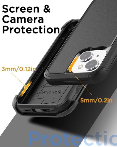 AICase Belt Holster Case Compatible with iPhone 15 +Glass Protector+Camera Lens,Heavy Duty 3-Layer Pocket-Friendly Durable Military Grade Protection Shockproof/DropProof Protective Cover 6.1" in Saudi Arabia