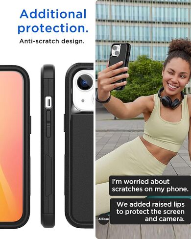 AICase Belt Holster Case Compatible with iPhone 15 +Glass Protector+Camera Lens,Heavy Duty 3-Layer Pocket-Friendly Durable Military Grade Protection Shockproof/DropProof Protective Cover 6.1" in Saudi Arabia