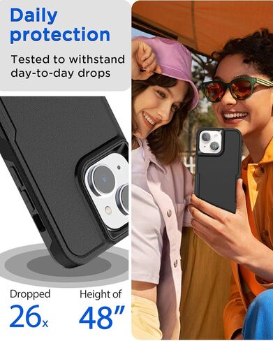 AICase Belt Holster Case Compatible with iPhone 15 +Glass Protector+Camera Lens,Heavy Duty 3-Layer Pocket-Friendly Durable Military Grade Protection Shockproof/DropProof Protective Cover 6.1" in Saudi Arabia
