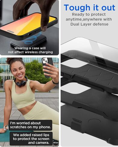 AICase Belt Holster Case Compatible with iPhone 15 +Glass Protector+Camera Lens,Heavy Duty 3-Layer Pocket-Friendly Durable Military Grade Protection Shockproof/DropProof Protective Cover 6.1" in Saudi Arabia