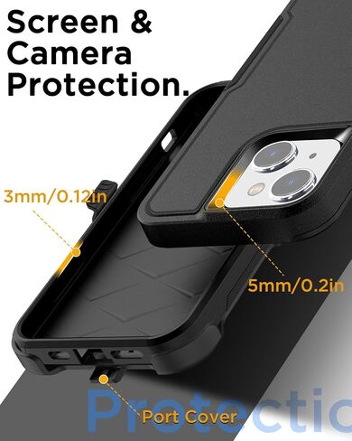 AICase Belt Holster Case Compatible with iPhone 15 +Glass Protector+Camera Lens,Heavy Duty 3-Layer Pocket-Friendly Durable Military Grade Protection Shockproof/DropProof Protective Cover 6.1" in Saudi Arabia