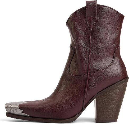 Arqa Women's Western Boots Etched Metal Toe Cowgirl Booties Stacked Block Heel Ankle Boots Side Zipper Vintage Cowboy Boot in Saudi Arabia