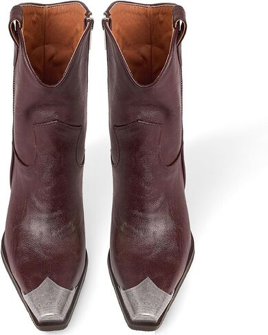 Arqa Women's Western Boots Etched Metal Toe Cowgirl Booties Stacked Block Heel Ankle Boots Side Zipper Vintage Cowboy Boot in Saudi Arabia