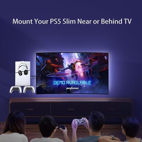 طقم تثبيت على الحائط مطور من KUNSLUCK لجهاز PS5 Slim (القرص والإصدار الرقمي)، حامل تثبيت على الحائط مع حاملي وحدة تحكم قابلين للإزالة وحامل سماعة رأس، حامل PS5 نحيف على الحائط مع تثبيت لولبي (أبيض) in Saudi Arabia