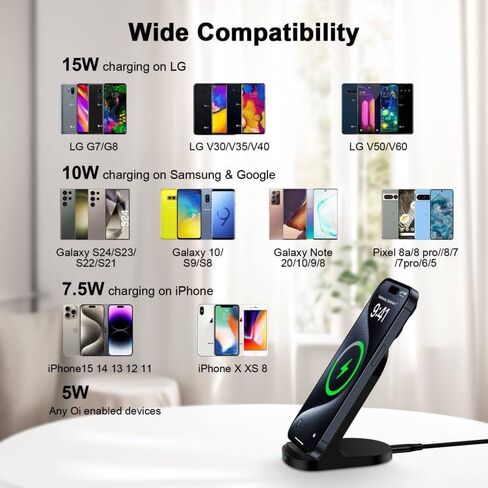 محطة شاحن لاسلكية Pixel 8a لـ Google Pixel 8a/8 Pro/8/9/9 Pro/9 Pro XL، حامل شاحن هاتف لاسلكي يعمل بنظام Android لهاتف Samsung Galaxy S24/S24+/S24 Ultra/S23/S22/S21، iPhone 15/14/ 13/12/11/XR/SE in Saudi Arabia
