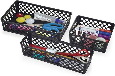 Officemate International Corp. 26201 Supply Basket, Stackable, Medium, 3/PK, Black in Saudi Arabia