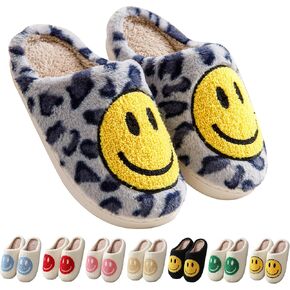 DepiYorSn Happy Face Slippers Retro Cozy Comfy Plush Warm Slip-on Slippers Winter Soft Fuzzy Indoor House Shoes with Memory Foam for Men Women…