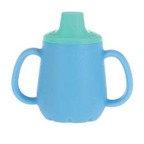 Nuby First Training Cup - Silicone Cup with Free-Flow Spout and Easy-Grip Design - 2 oz - 6+ Months - Aqua and Sprinkles