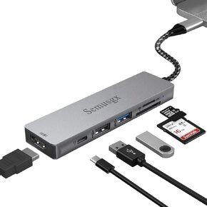 USB C Hub 6 in 1 Type C Dongle USB C Multiport Adapter Docking Station Suitable for MacBook Pro and More Type C Devices (HDMI 4K@30Hz SD/TF Card Reader USB C 100W PD)