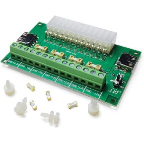 PSU Breakout Board ATX Power Supply DC 12V 5V 3.3V Splitter Module Desktop Adapter to USB A Hub Connector Computer Power Source Multi Port Output DIY Parent Child Electronic Kit with High Current Fuse