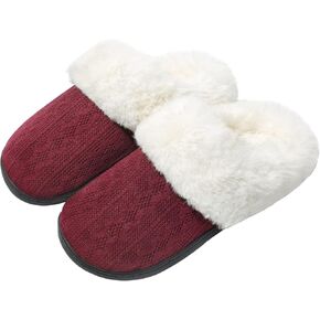 Women's Slipper Memory Foam Fluffy Soft Warm Slip On House Shoes, Anti-Skid Cozy Plush for Indoor Outdoor Blue Size