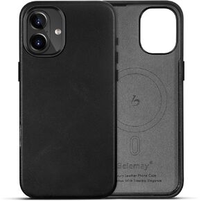 Belemay Compatible with iPhone 16 Pro Leather Case, Compatible with MagSafe, Premium Full-Grain Vegetable-Tanned Leather, Metal Buttons & Camera Bump Frame, Slim&Sleek Luxury Cover (6.3") Saddle Brown